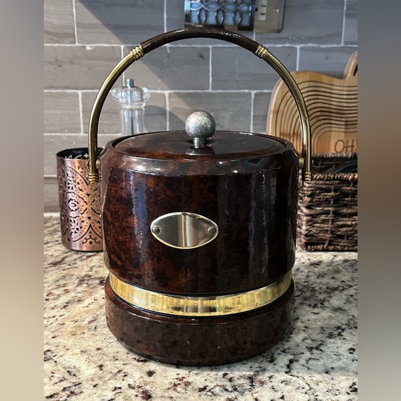 Vintage Brown & Gold Ice Bucket 8.25” x 8.25” x 9.25” - Picture 2 of 16